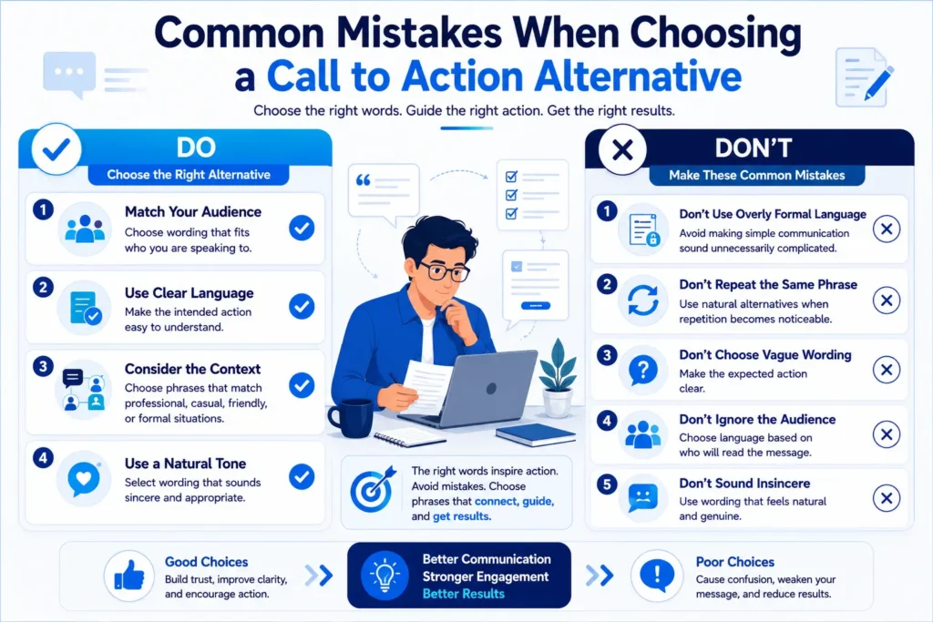Dos and don'ts infographic showing common mistakes when choosing an alternative to call to action.