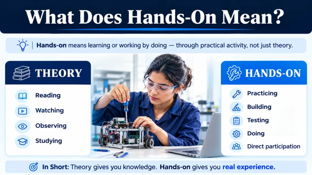 What hands-on means through practical experience, direct participation, and learning by doing