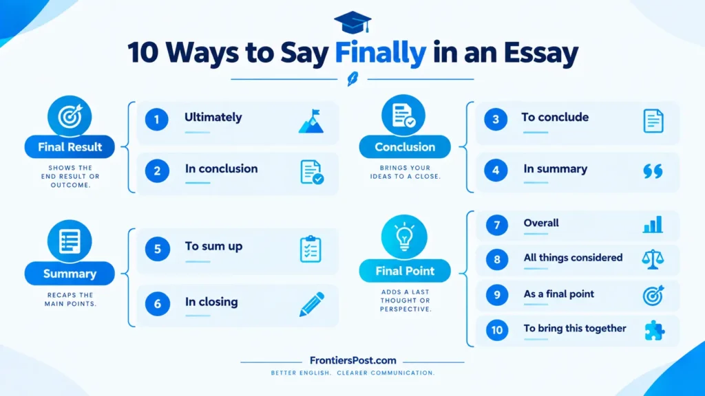 10 alternatives to finally in an essay infographic