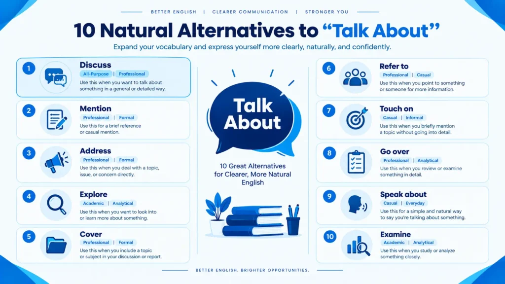 Infographic comparing 10 alternatives to talk about for different situations