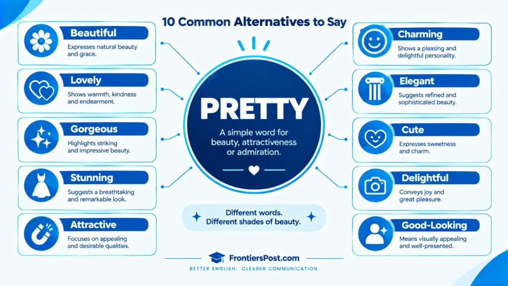 Ten alternatives to pretty compared by tone including beautiful, lovely, gorgeous, stunning, and elegant
