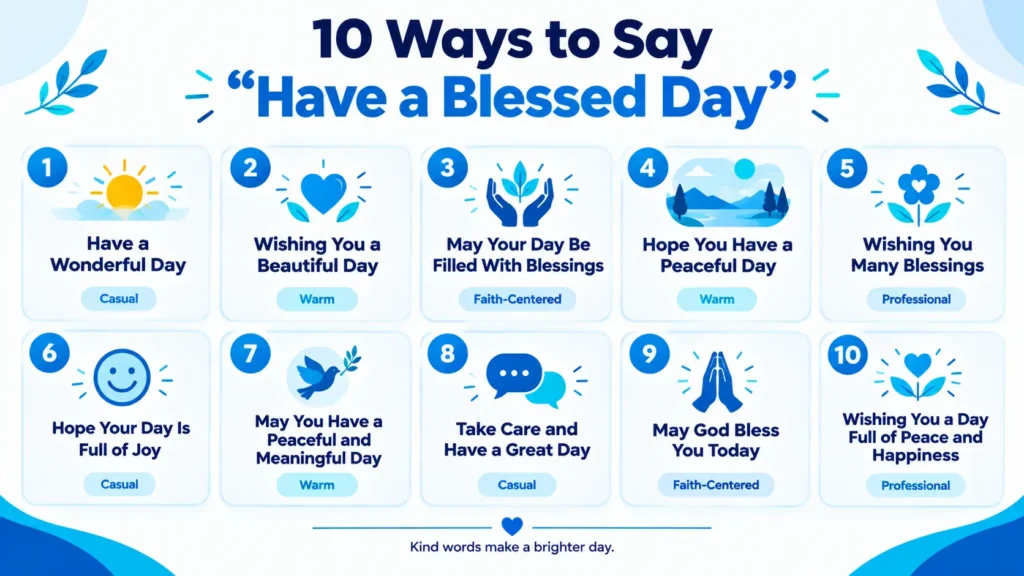 Ten alternatives to have a blessed day for friendly, professional, warm, and faith-based communication