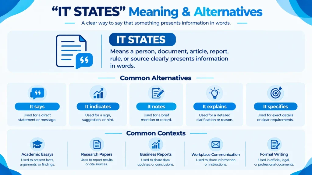 Meaning of it states and common alternatives in English