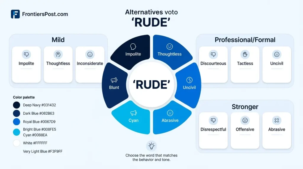 Infographic showing different ways to say rude based on tone and context