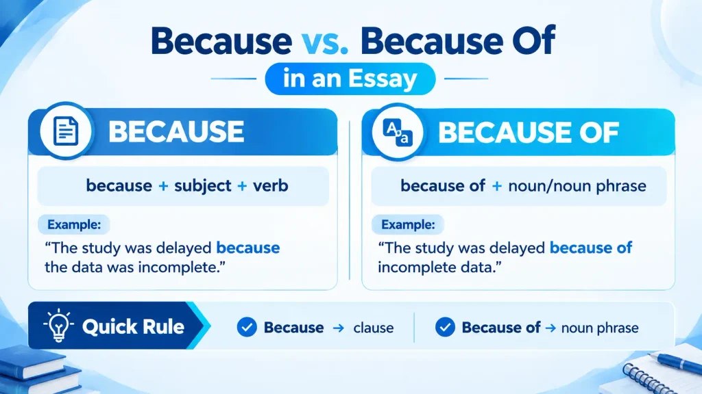 Because vs because of grammar examples for essay writing