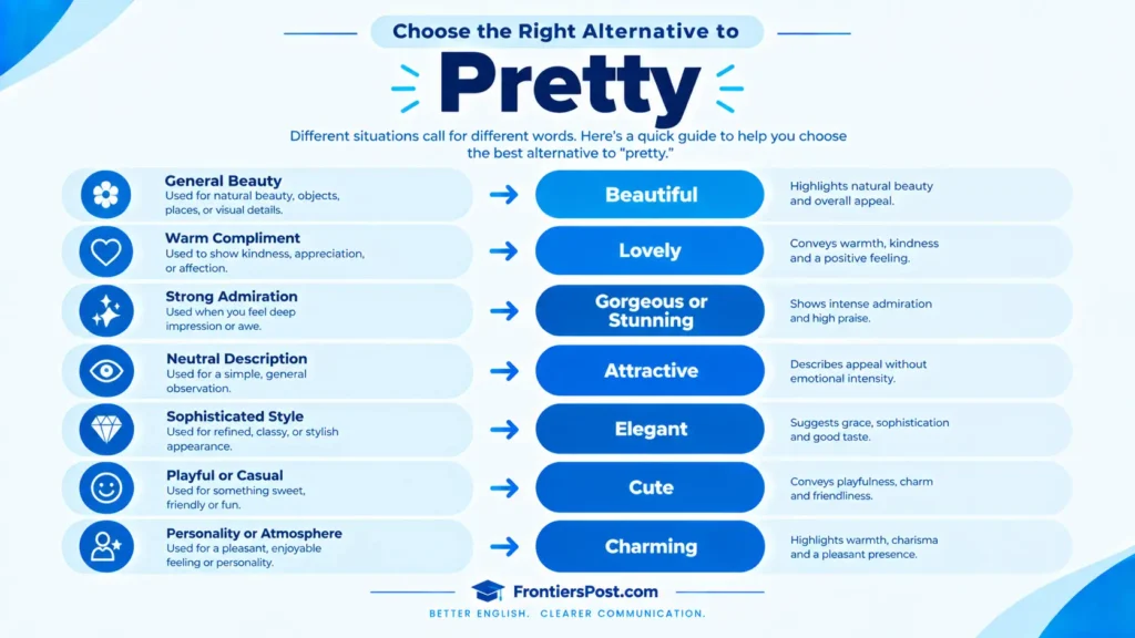 Guide showing which alternative to pretty fits different tones and situations