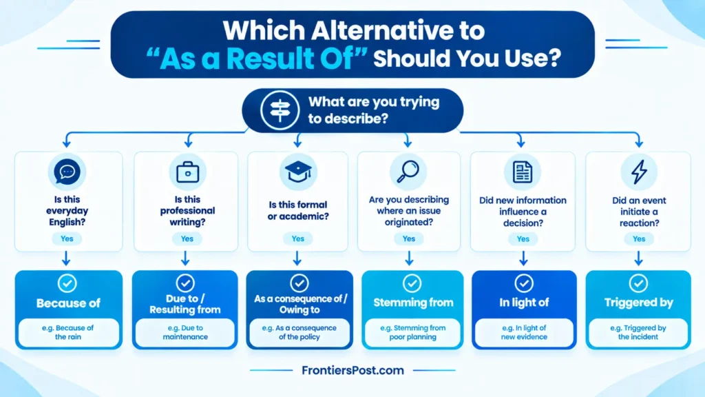 Flowchart showing which alternative to as a result of to use in different situations
