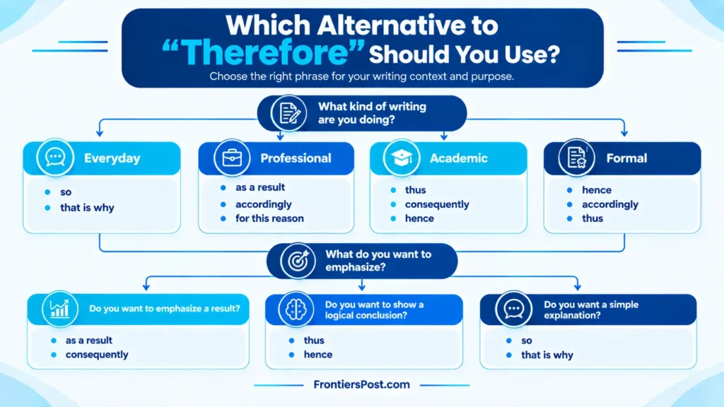 Flowchart showing how to choose the right alternative to therefore