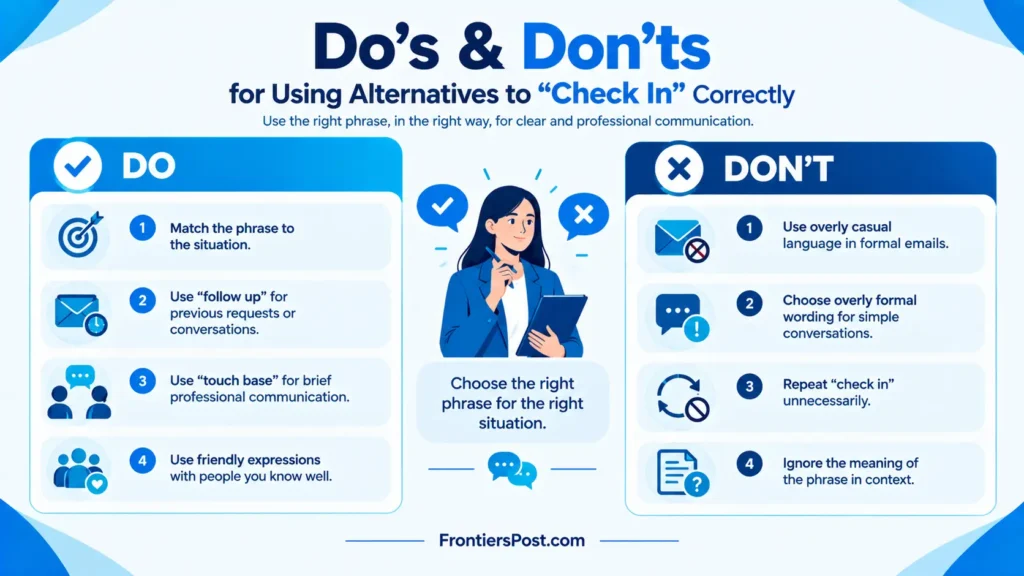 Do’s and don’ts for using alternatives to check in in American English