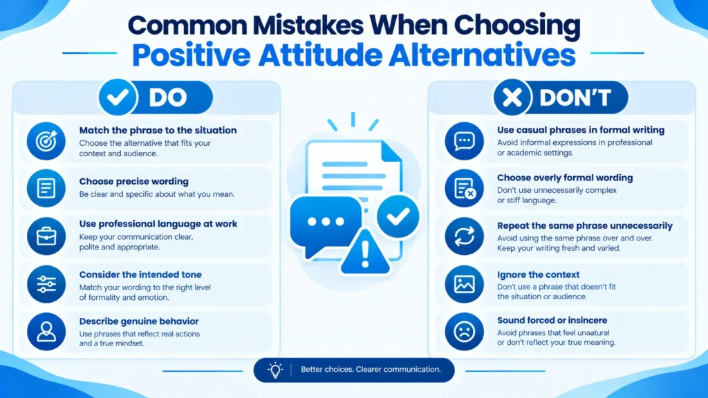 Do’s and don’ts for choosing alternatives to positive attitude in different contexts