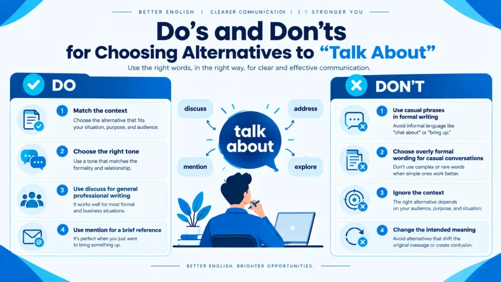 Do and don't infographic for using alternatives to talk about correctly