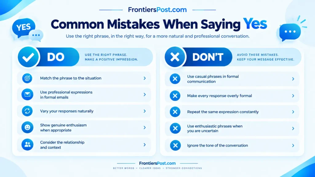 Do and dont infographic showing common mistakes when using alternatives to yes