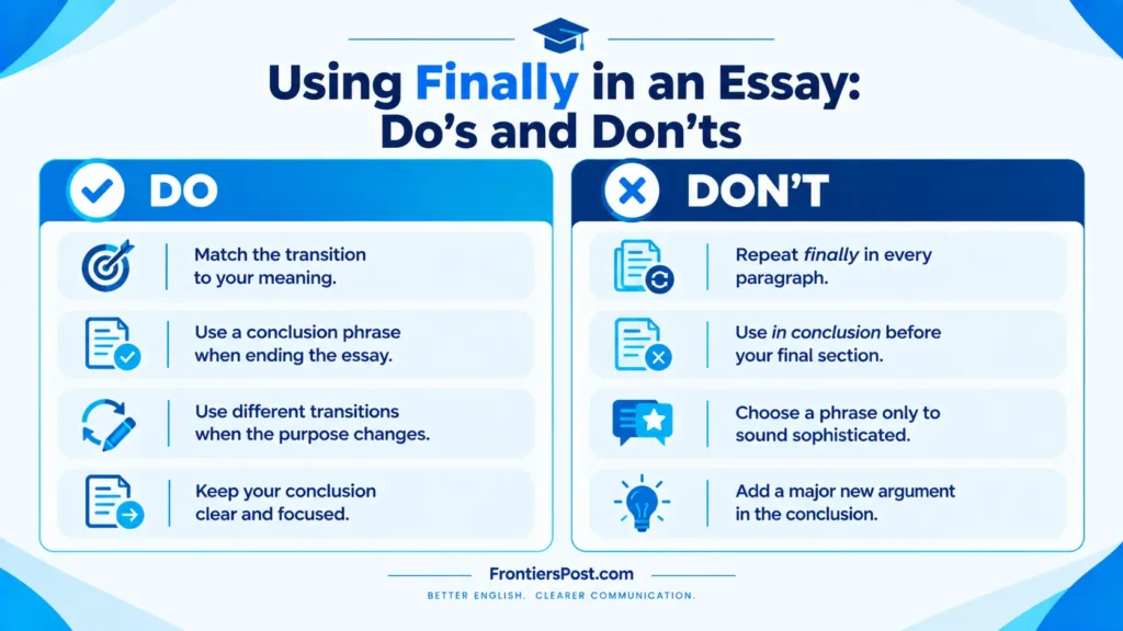 do’s and don’ts for using finally in an essay