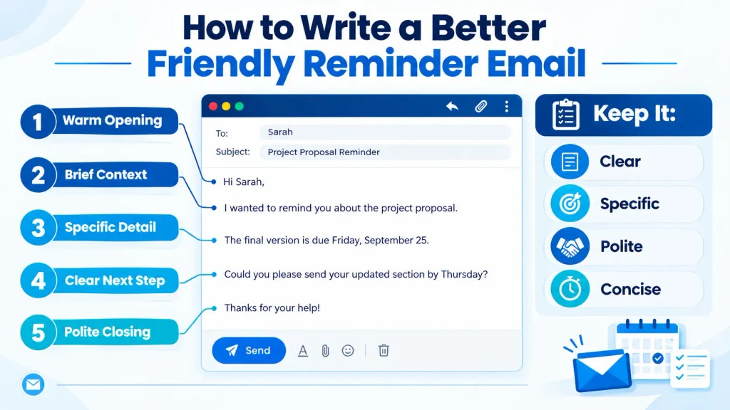 friendly reminder email structure with context deadline and clear call to action