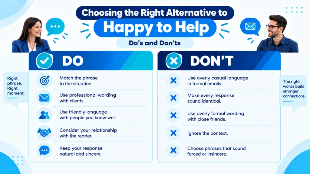 Dos and don’ts for choosing the right way to say happy to help