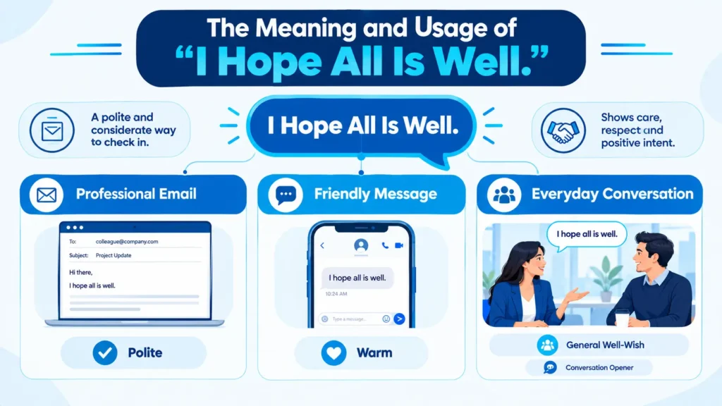 Infographic explaining the meaning and usage of I hope all is well
