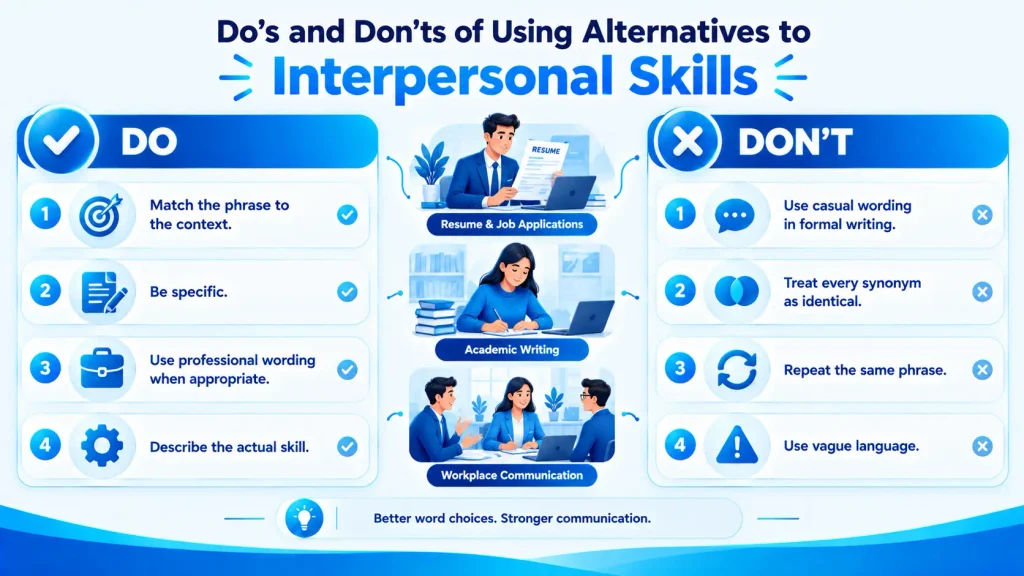 Dos and don’ts for choosing alternatives to interpersonal skills in professional and academic writing