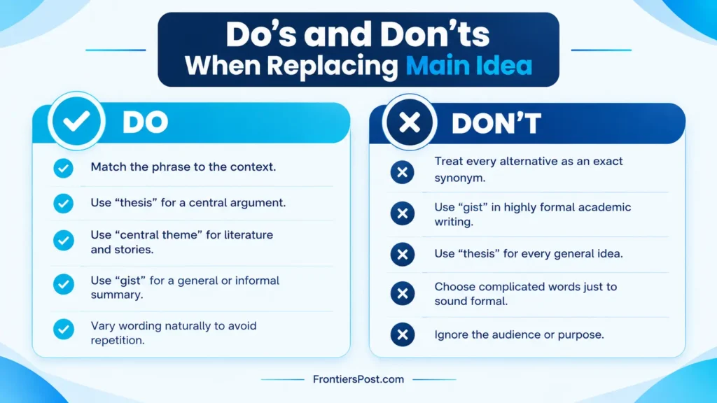 Dos and don'ts for choosing alternatives to the phrase main idea