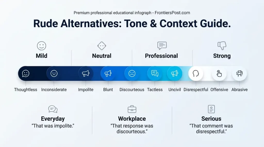 Tone and context guide comparing polite, professional, and strong alternatives to rude