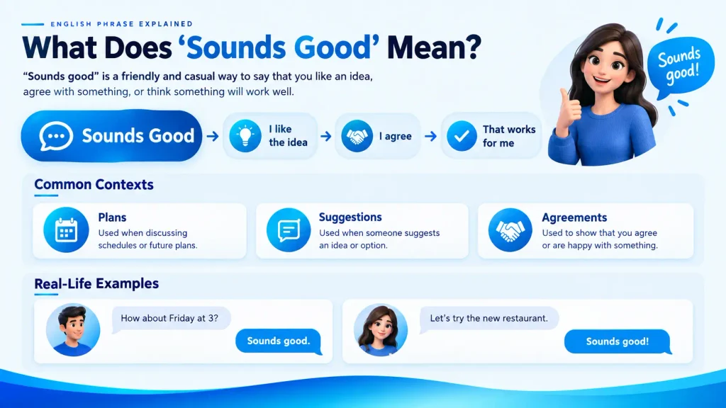 Infographic explaining the meaning and common usage of sounds good