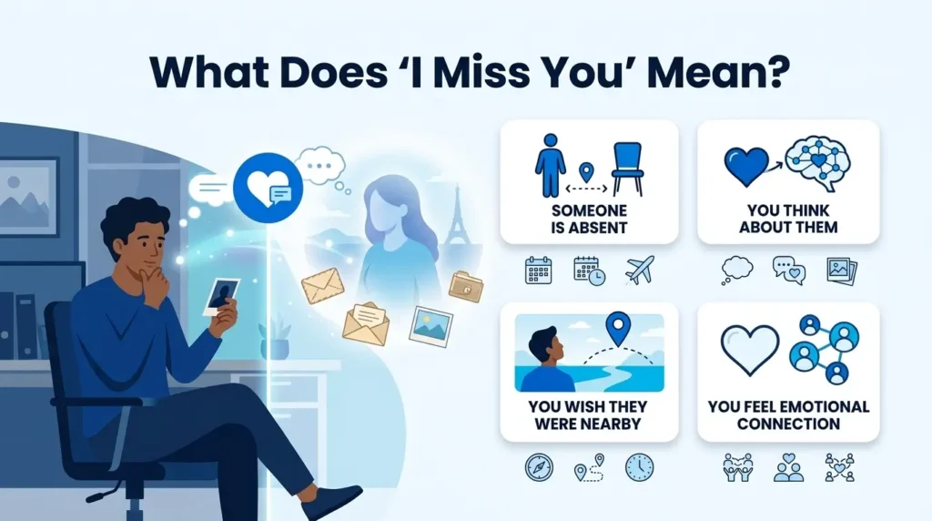 What another way to say I miss you means and how the phrase expresses emotional connection