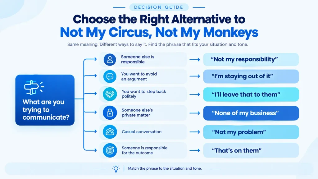 Decision guide for choosing alternatives to not my circus not my monkeys