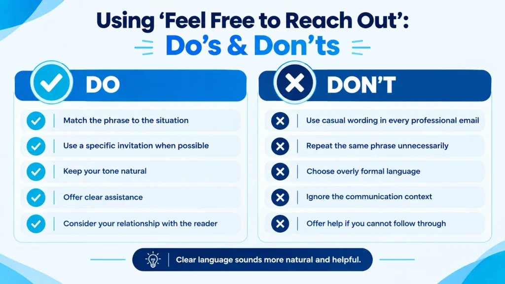 Dos and don'ts for using feel free to reach out in professional communication