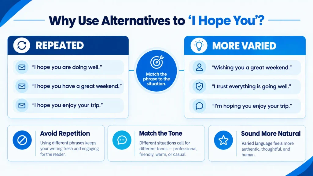 Comparison of natural alternatives to I hope you for different situations