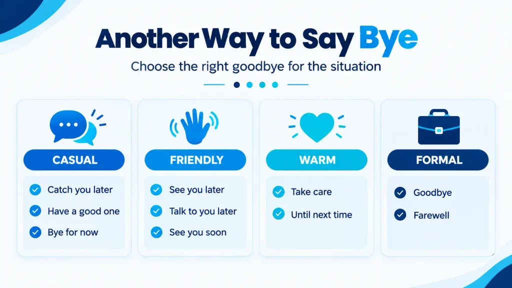Quick reference guide showing natural ways to say bye in English