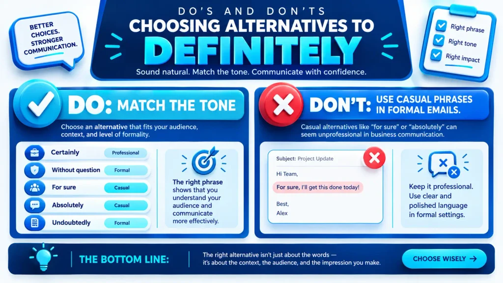 3D do’s and don’ts infographic for using alternatives to definitely